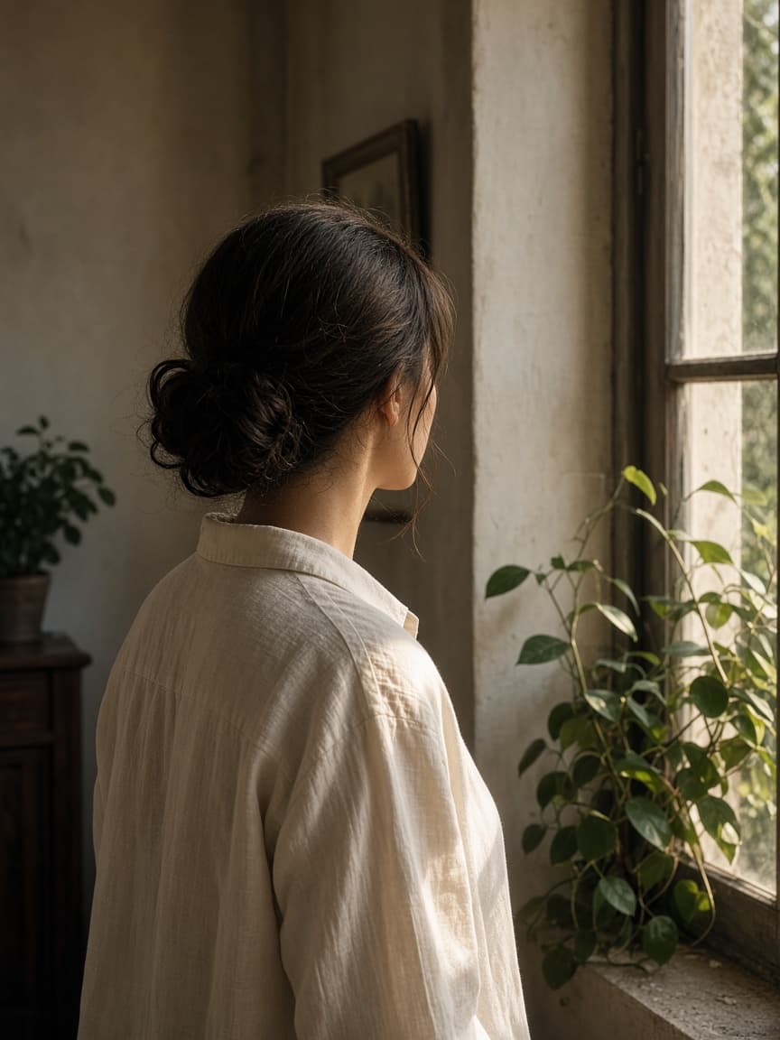 Luz de consulta junto a una ventana. Imagen de ambiente, no es un retrato de Paula.